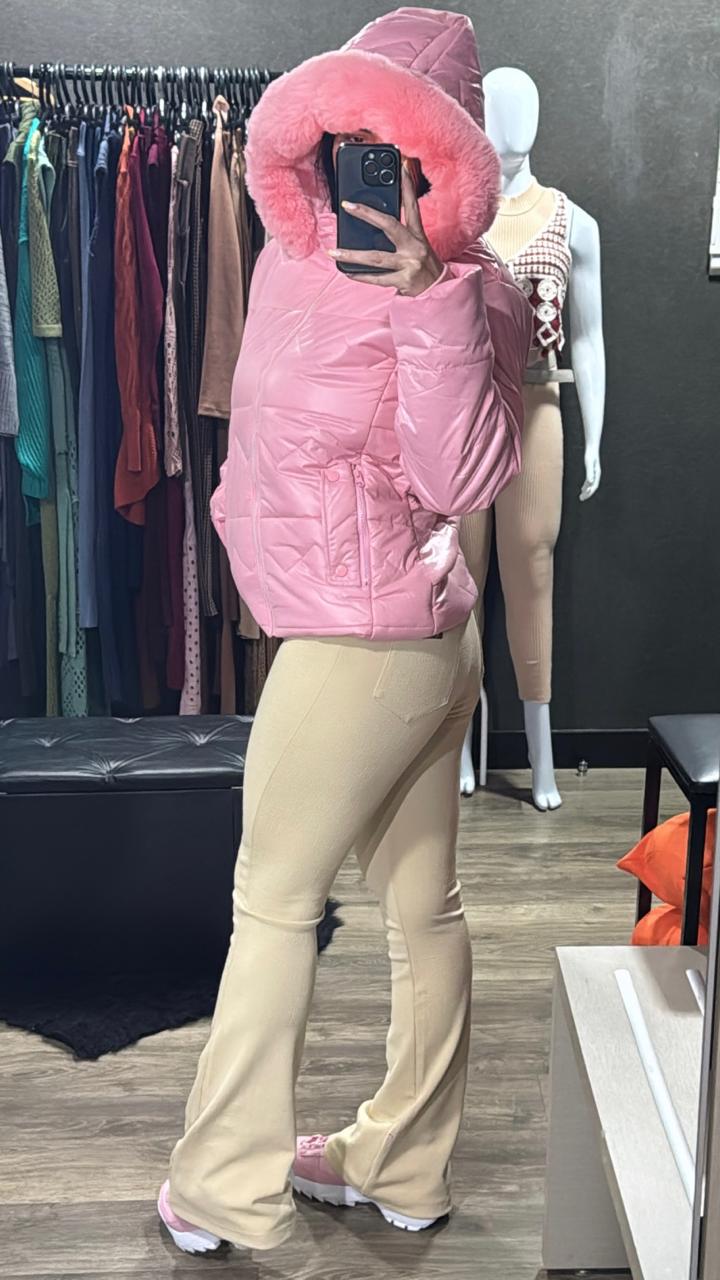 Jaqueta Puffer Pelúcia Com Toca