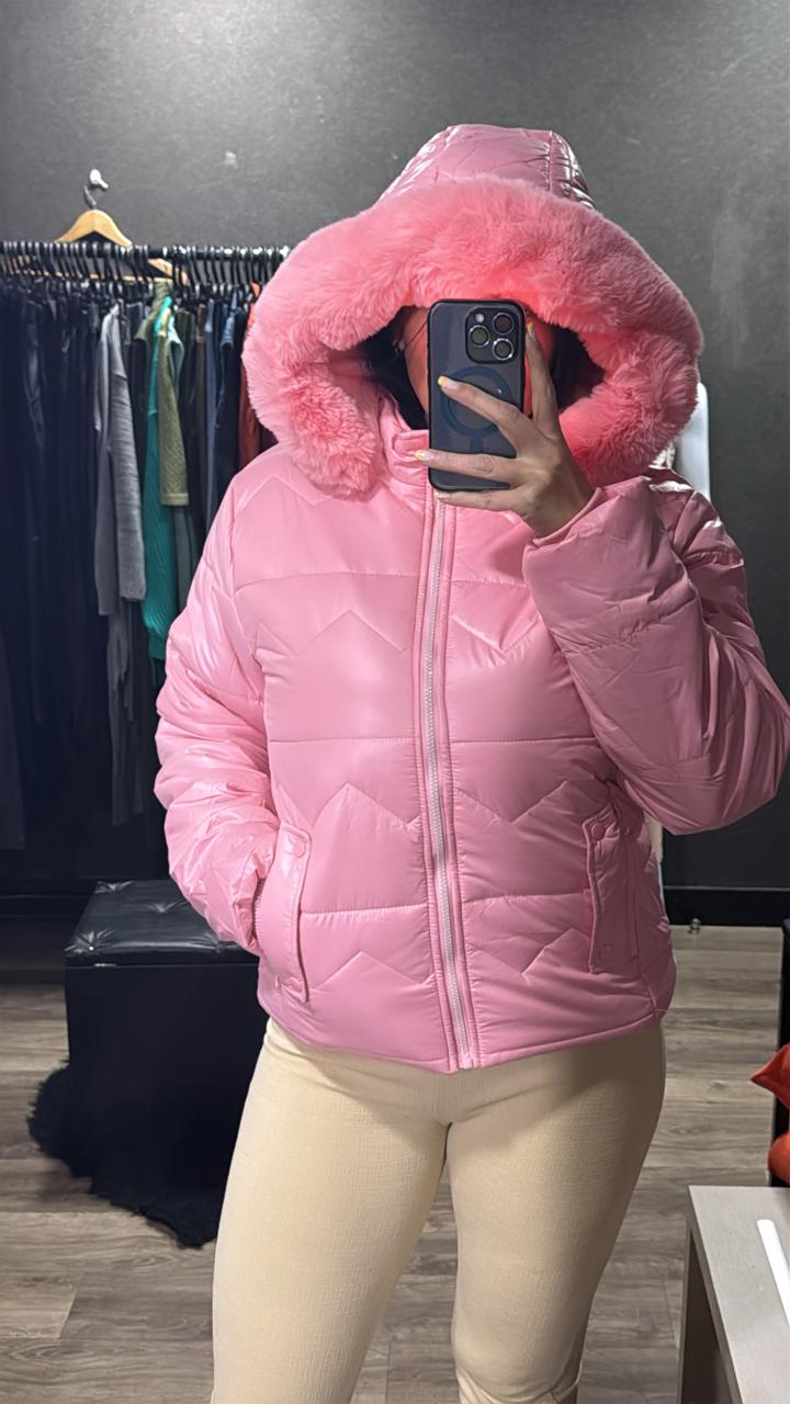 Jaqueta Puffer Pelúcia Com Toca