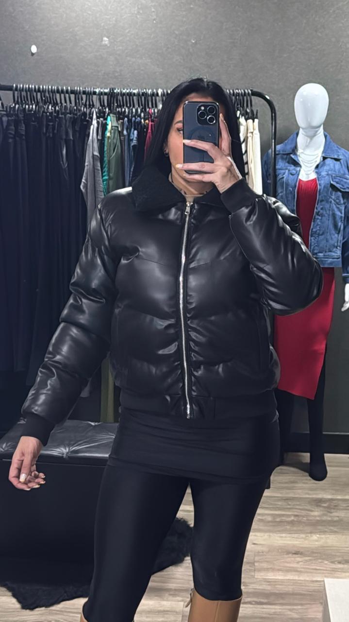 Jaqueta Puffer Courino Com Gola Forrada