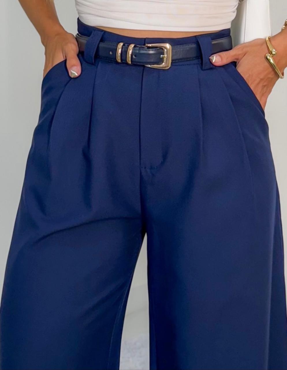 Calça Alfaiataria Pantalona Com Cinto