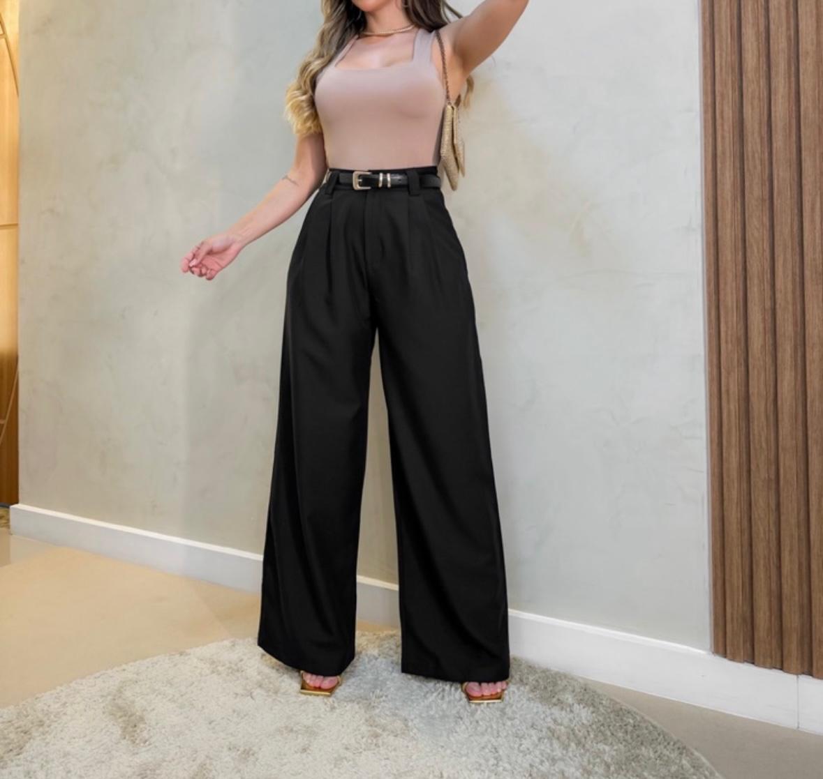 Calça Alfaiataria Pantalona Com Cinto