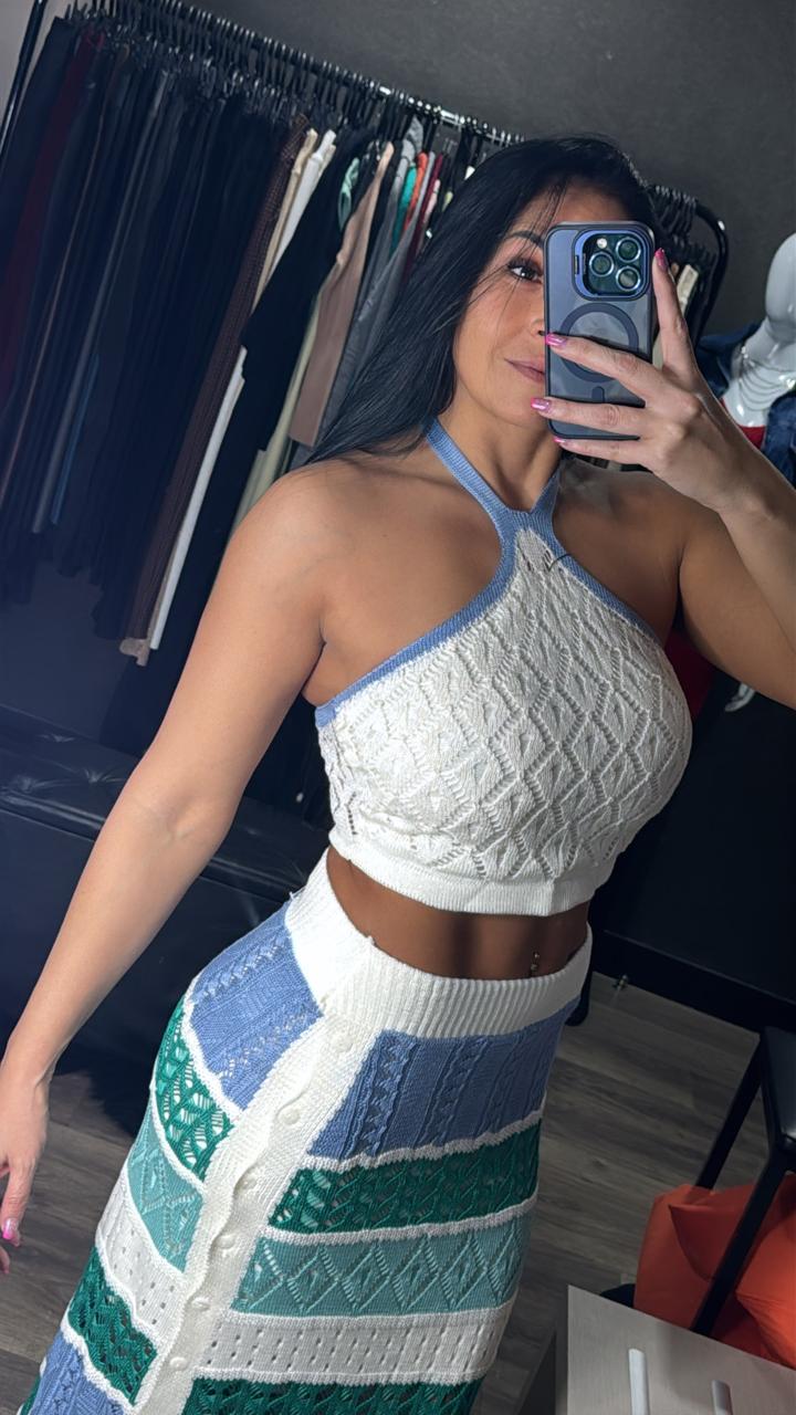 Conjunto Tricô Saia + Frente Unica