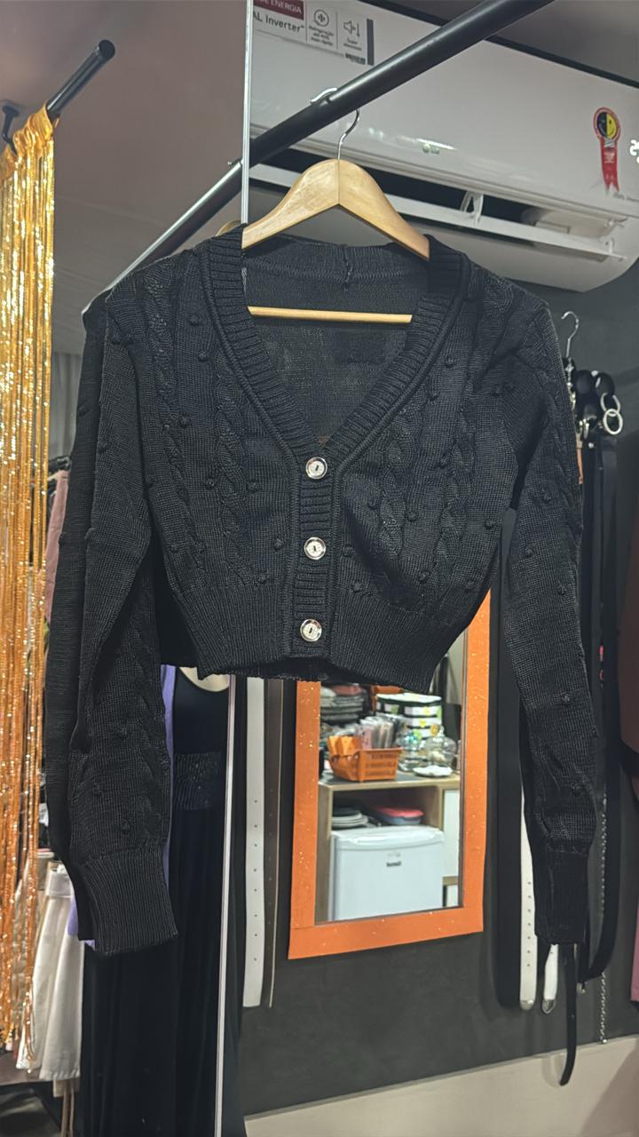 Casaquinho Cropped Tricô Manga Longa