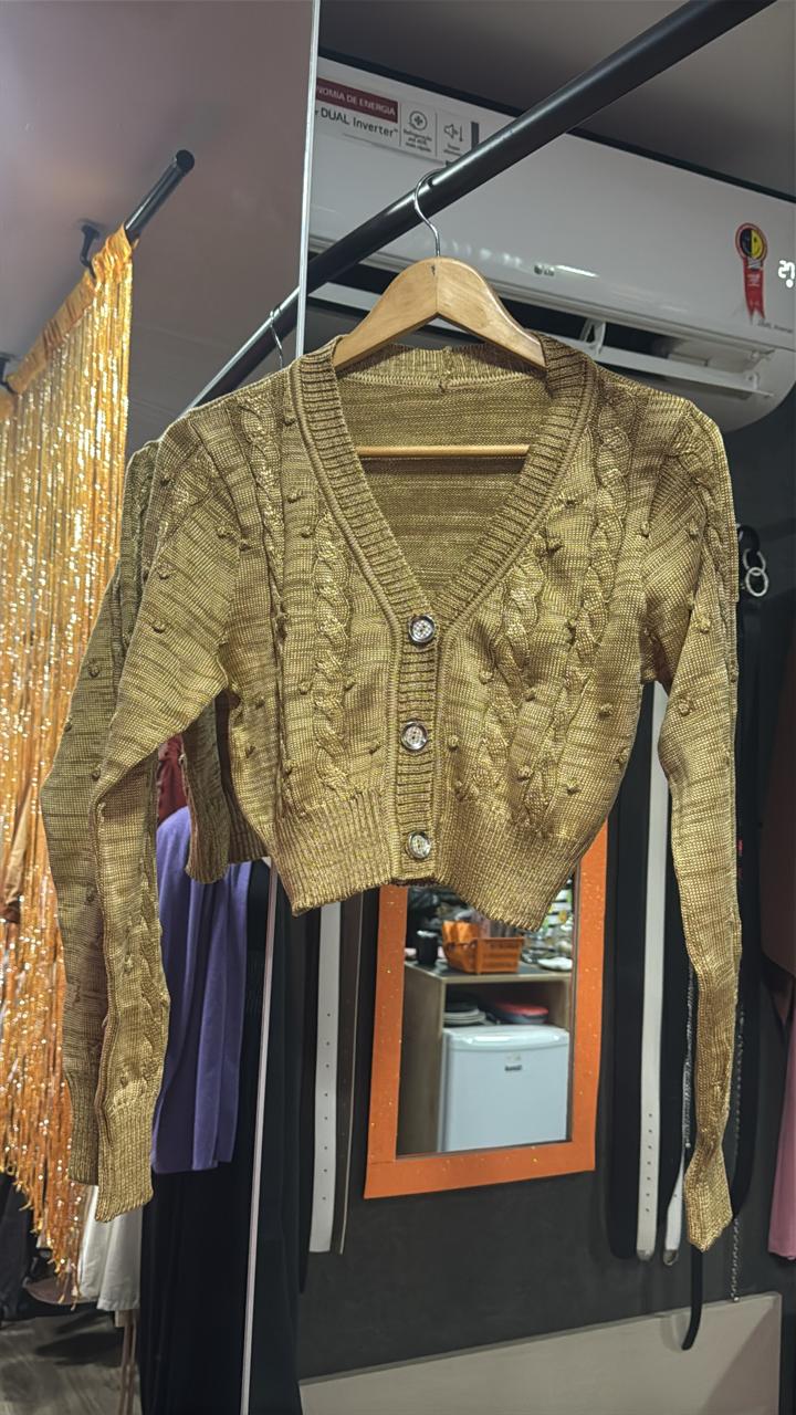 Casaquinho Cropped Tricô Manga Longa