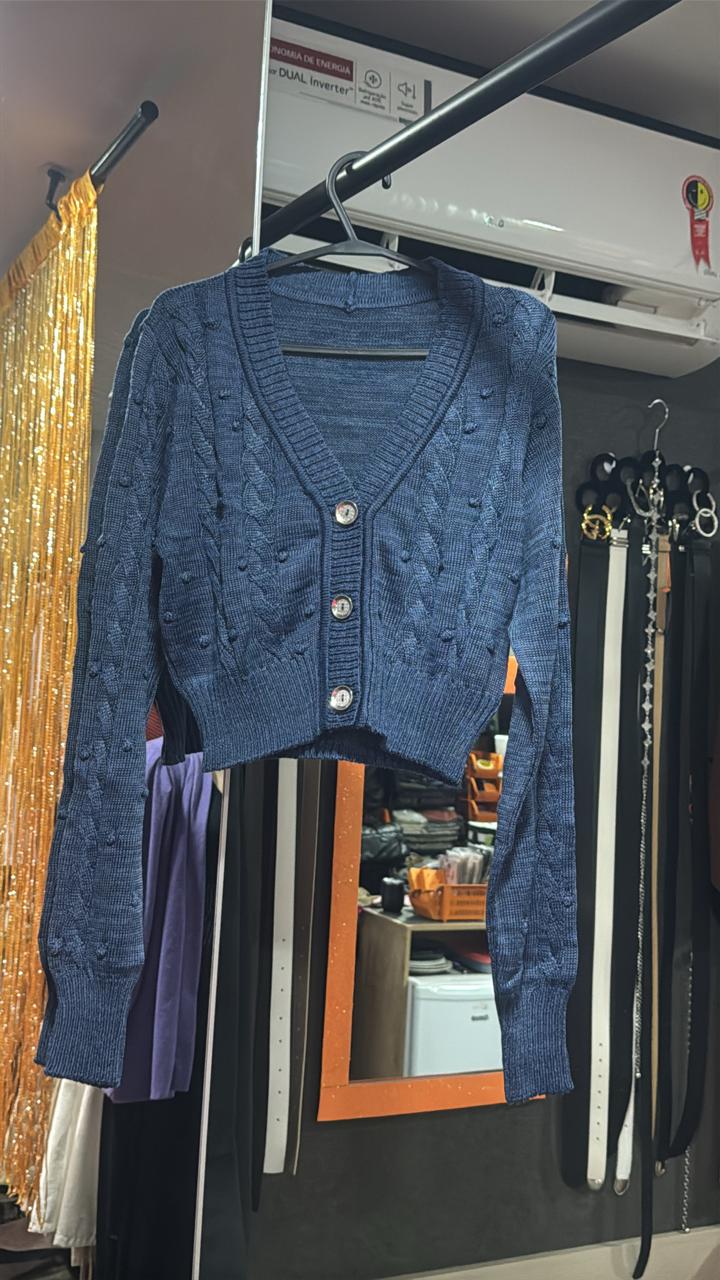 Casaquinho Cropped Tricô Manga Longa