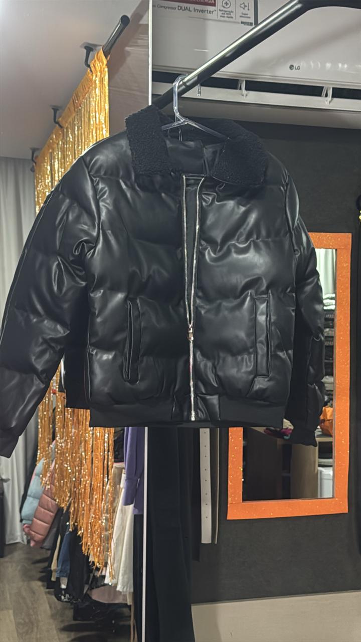 Jaqueta Puffer Courino Com Gola Forrada
