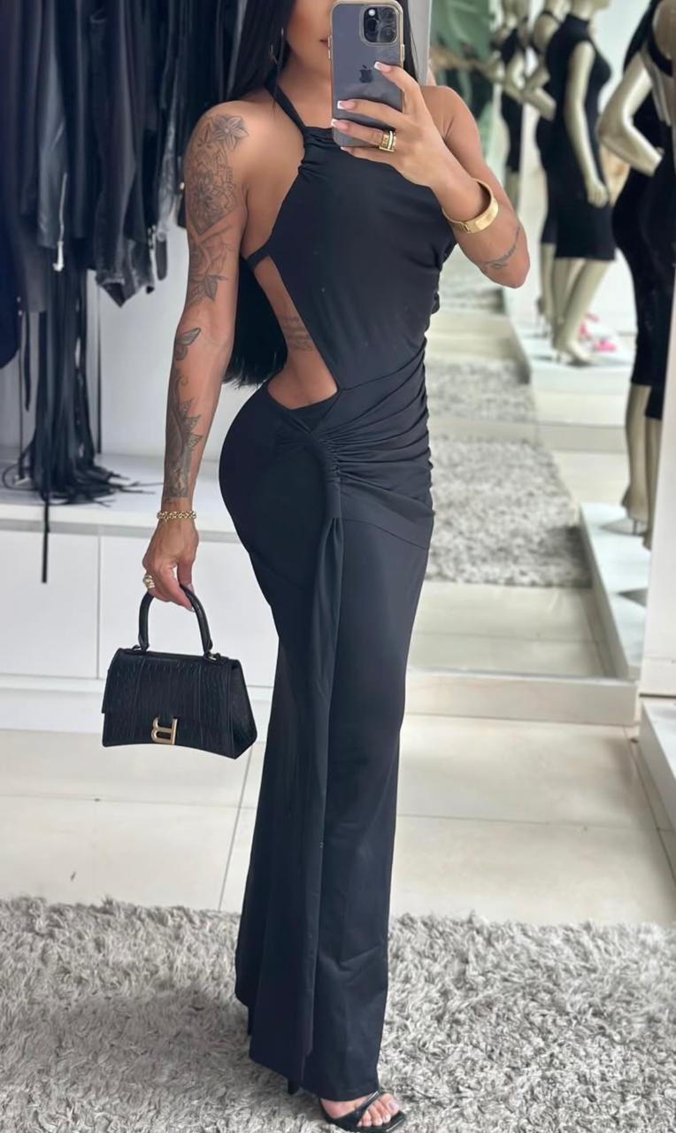 Vestido Longo Recorte Lateral