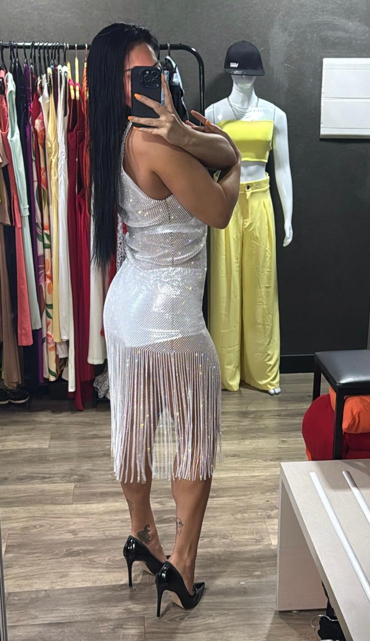 Vestido Tela Franja Lycra c/ Strass