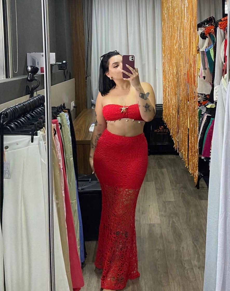 Conjunto Renda Lycra  Top + Saia