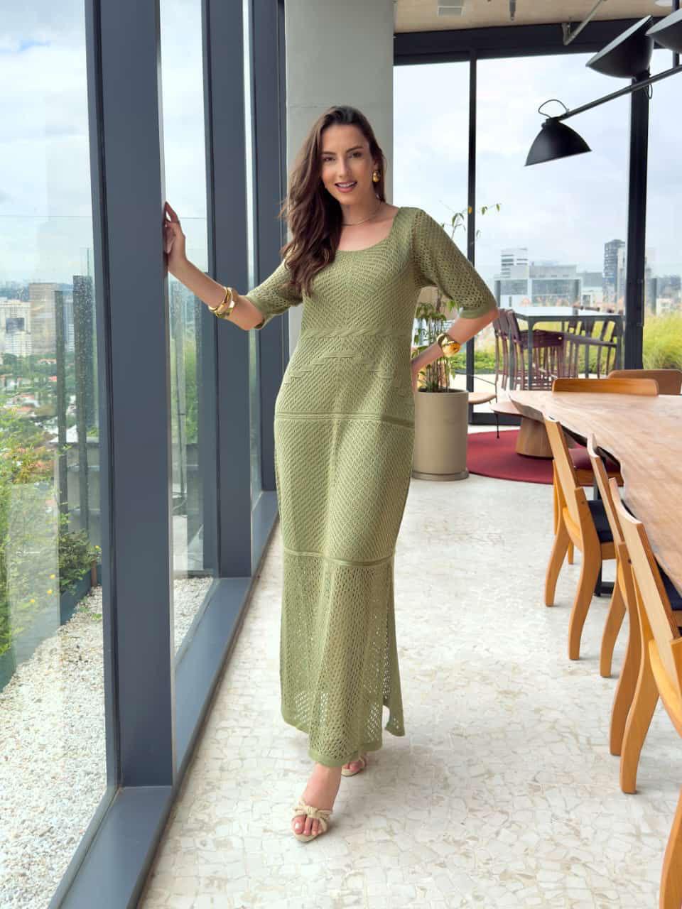 Vestido Tricô Manga PlusSize