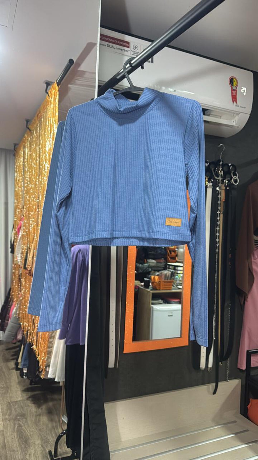 Cropped Canelado Gola Alta + Manga Longa