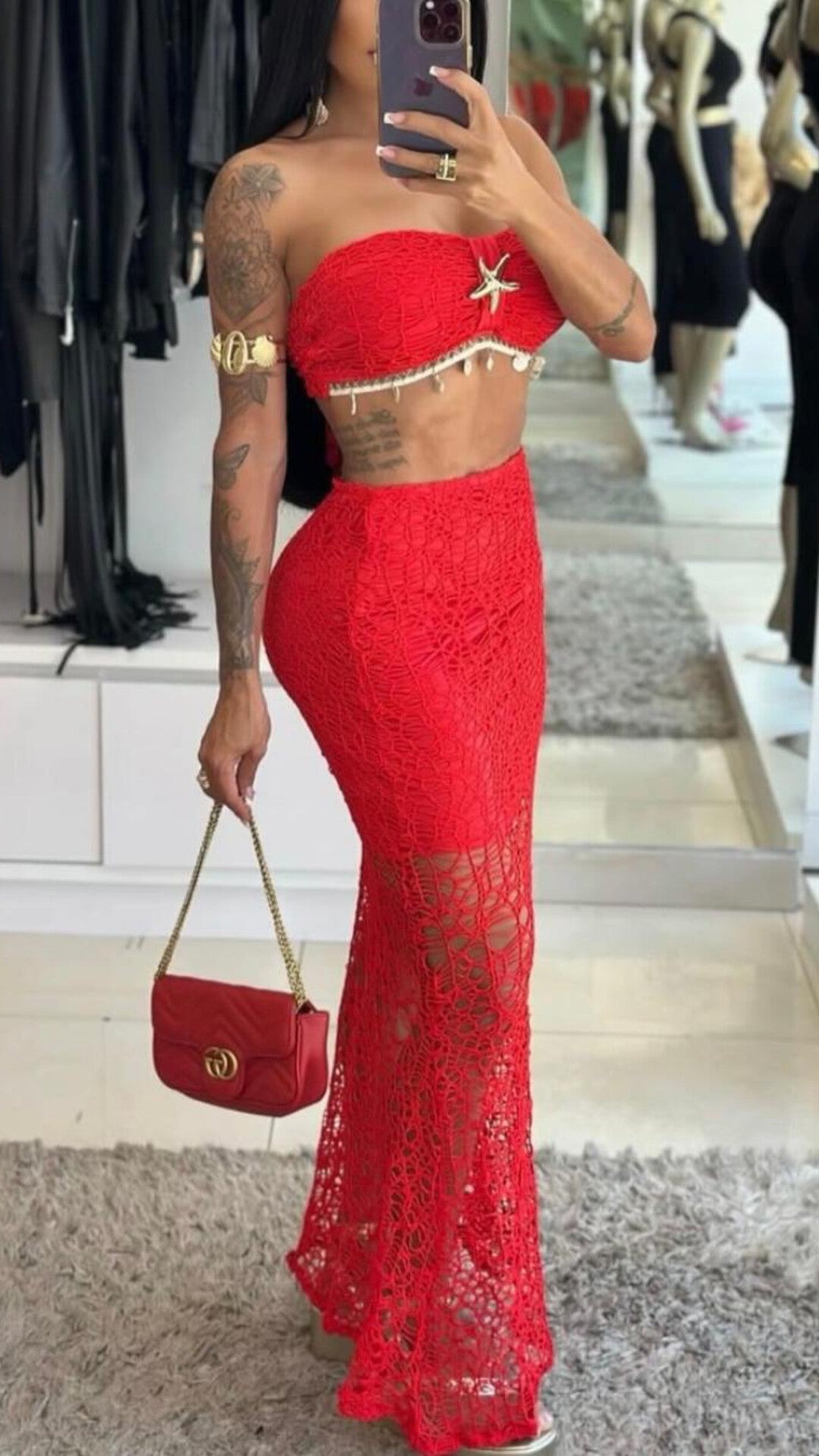 Conjunto Renda Lycra  Top + Saia