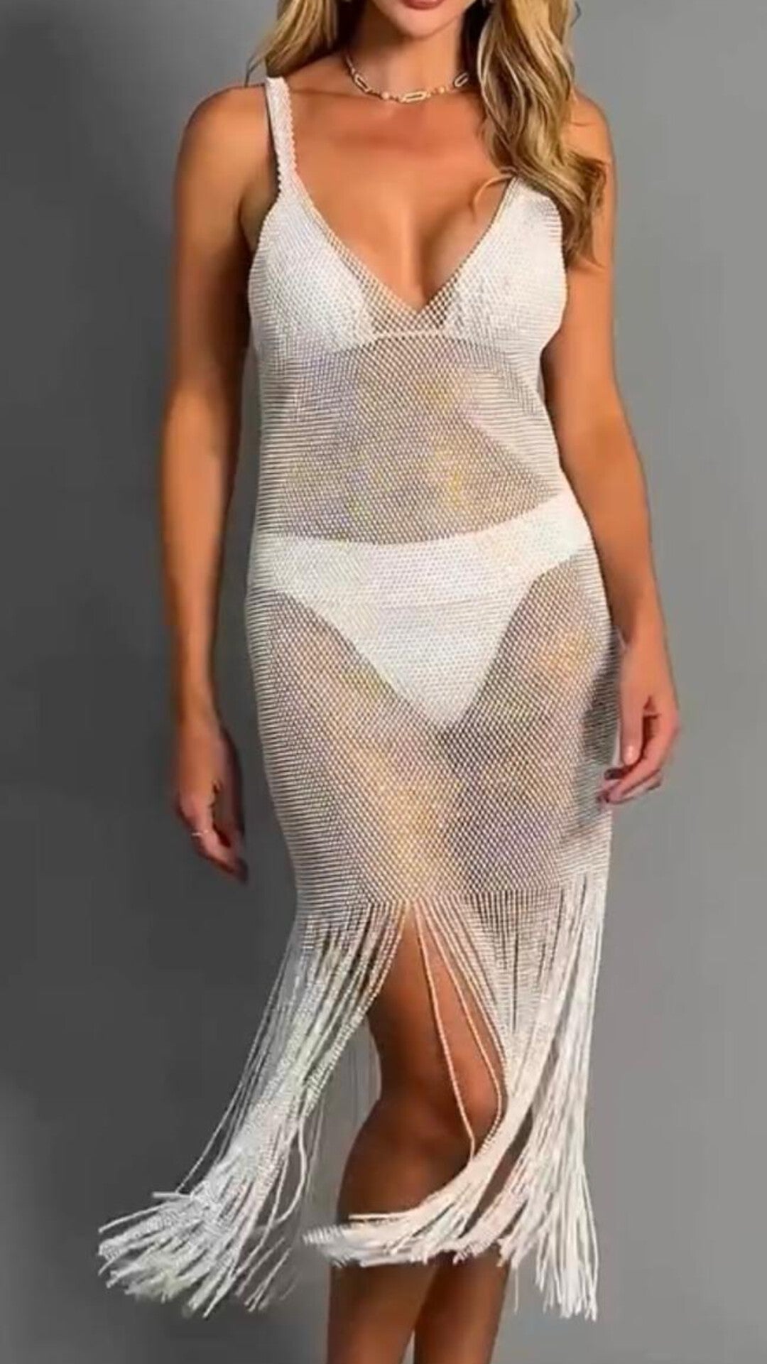 Vestido Tela Franja Lycra c/ Strass