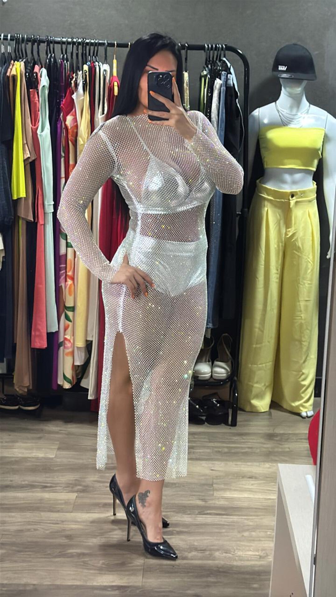 Vestido Tela C/ Lycra Strass