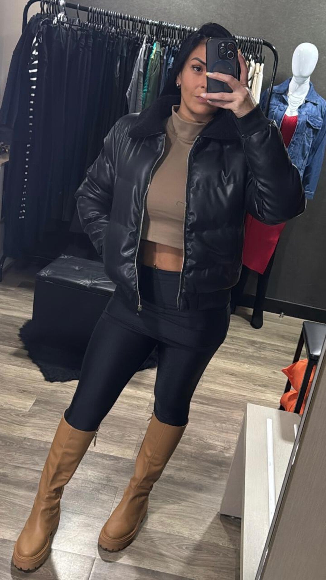 Jaqueta Puffer Courino Com Gola Forrada